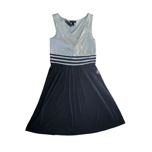 Land’s End Dress Midi A Line Women’s 6-8 Black and Cream Sleeveless V Neck Pima - Picture 5 of 13